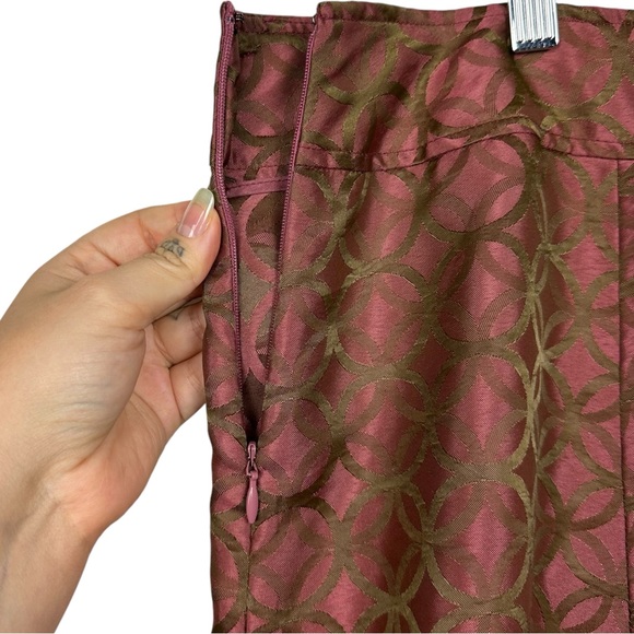 I.E. Woman Vintage Earthy Muted Satin Metallic Geometric A Line Circle Skirt 20W - Picture 5 of 8